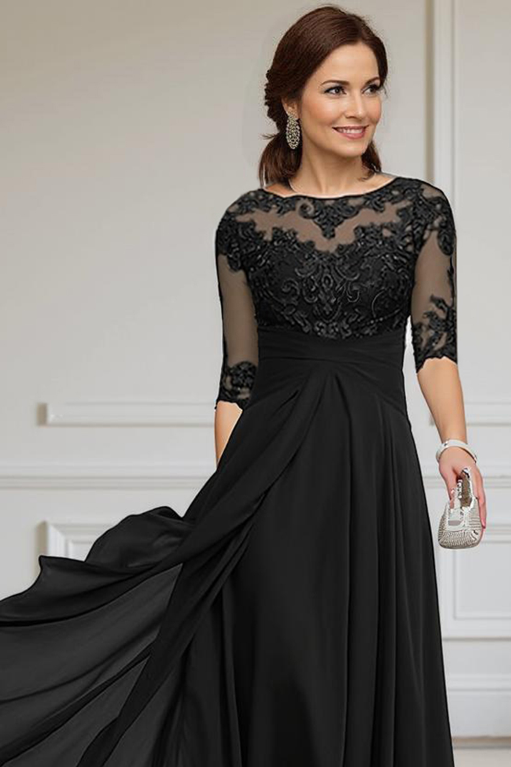 Purple Chiffon Bateau Neck Ankle-Length Mother of the Bride Dress with Lace