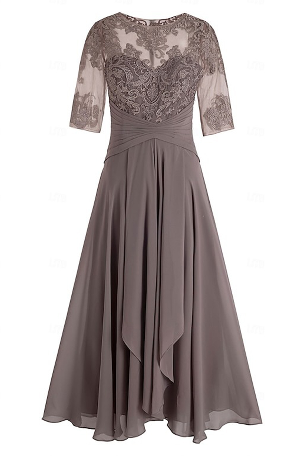 Flowy Dusk Bateau Neck Chiffon Ankle-Length Mother of the Bride Dress with Lace