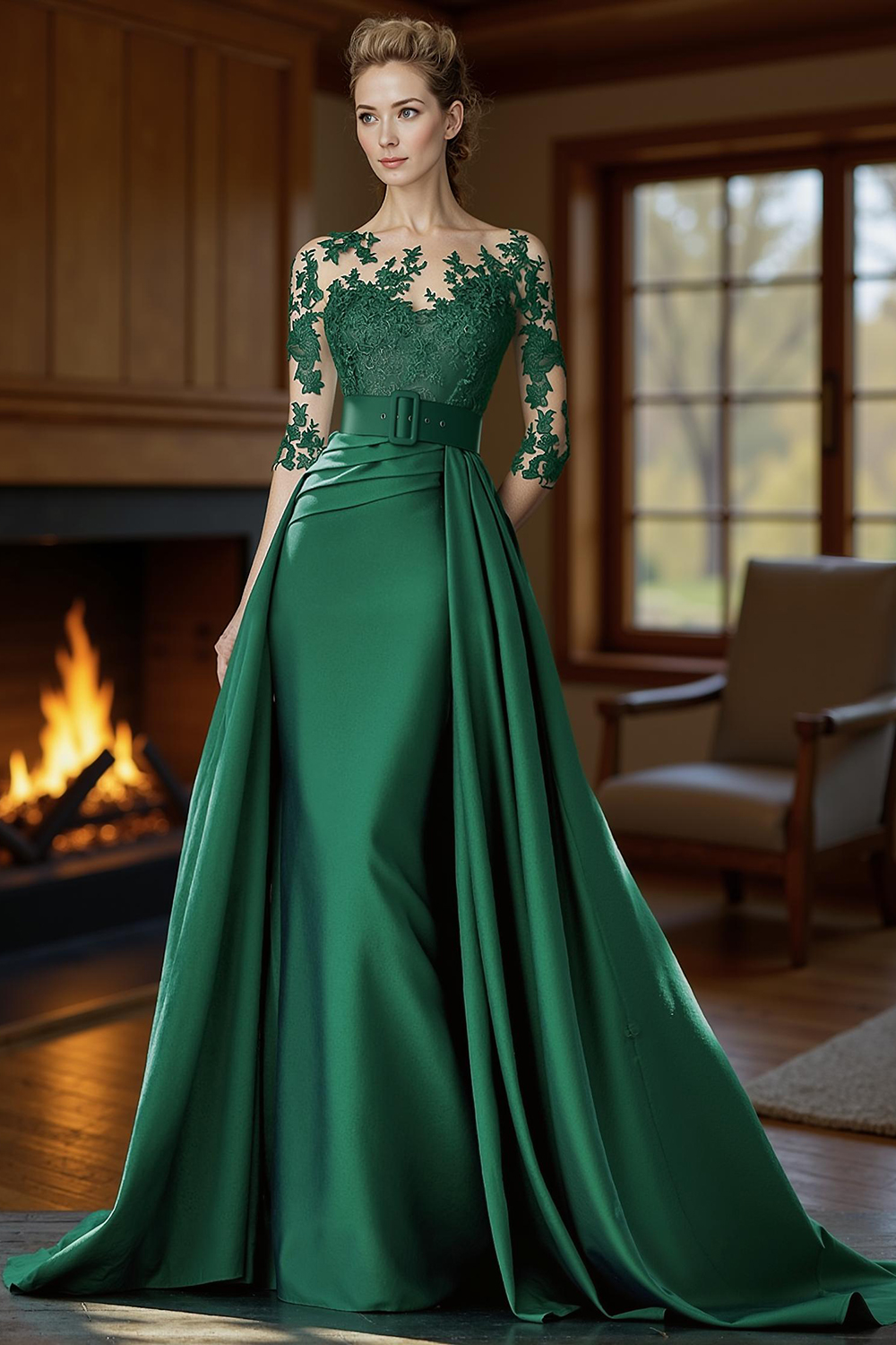 Dark Green Mermaid Bateau Neck Floor-Length Mother of the Bride Dress
