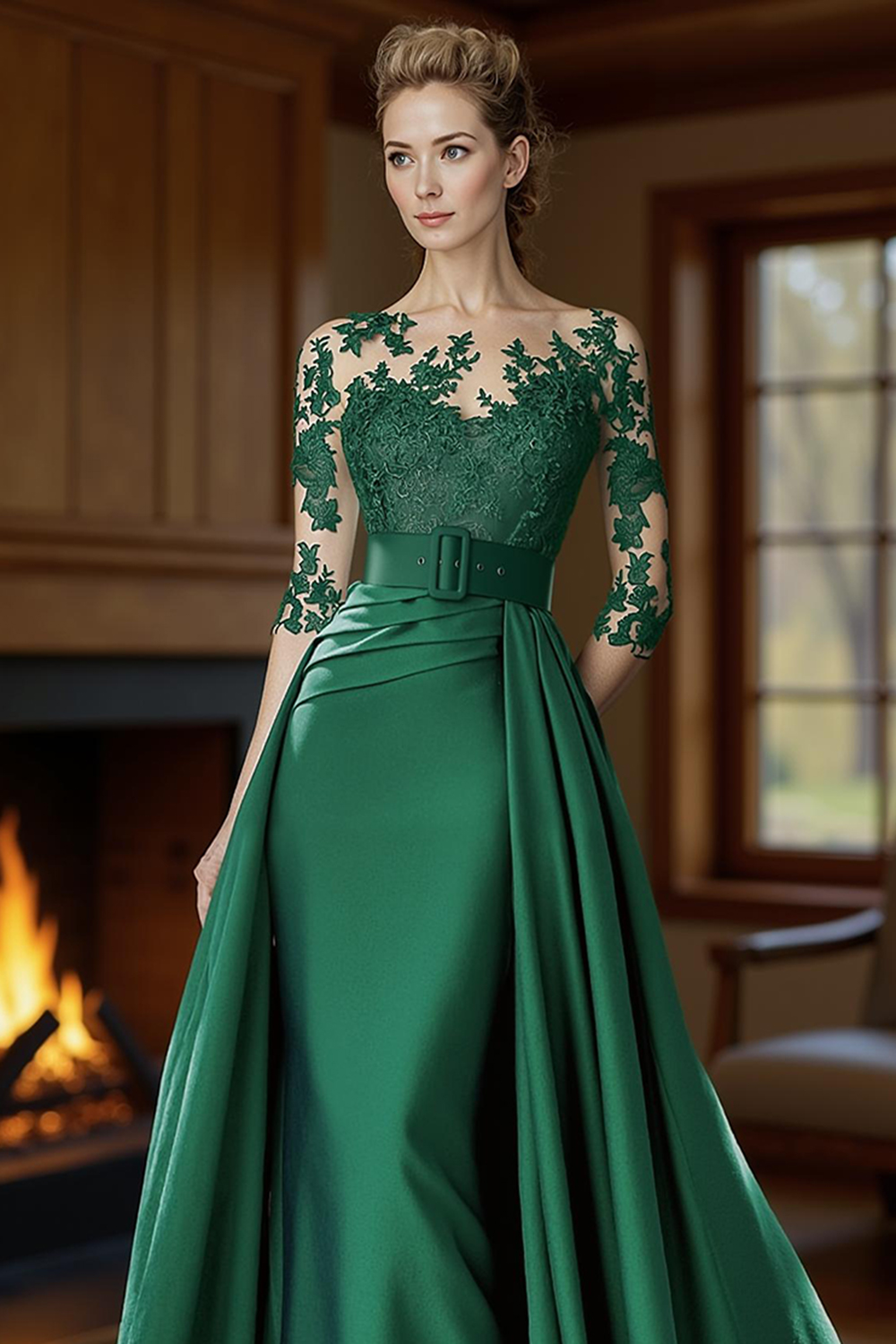 Dark Green Mermaid Bateau Neck Floor-Length Mother of the Bride Dress