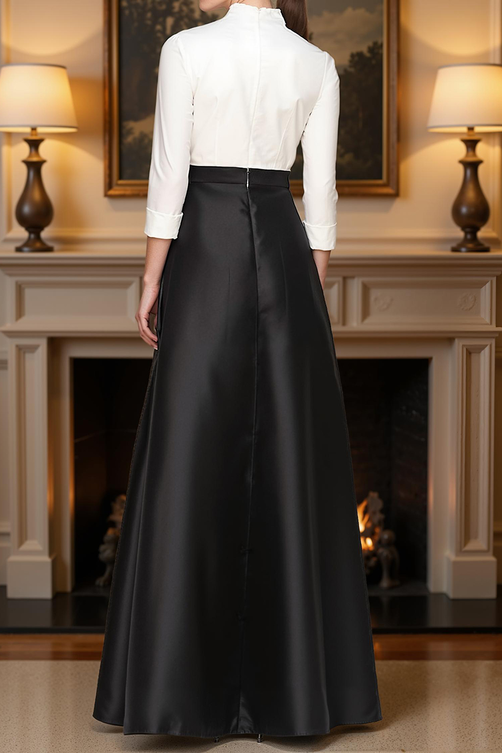Navy V-Neck 2 Piece Floor-Length Mother of the Bride Pant Suits with Cape