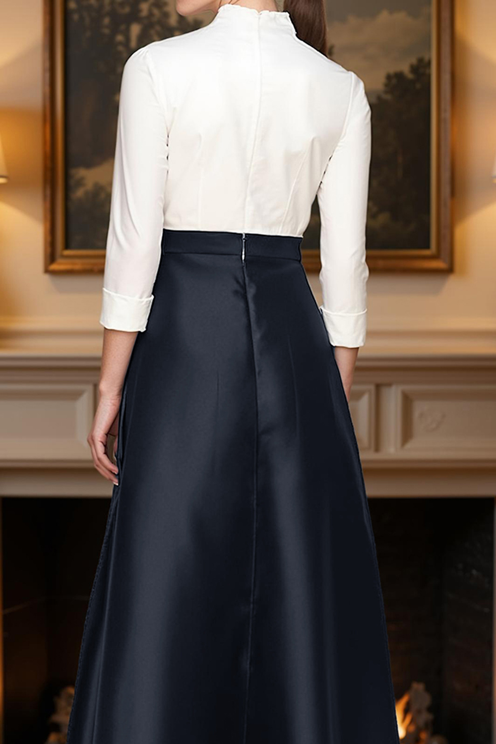 Navy V-Neck 2 Piece Floor-Length Mother of the Bride Pant Suits with Cape