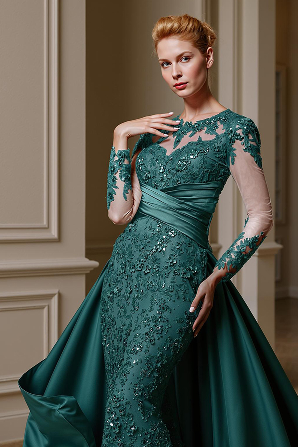 Dusty Blue Mermaid Lace Floor-Length Mother of the Bride Dress with Cape