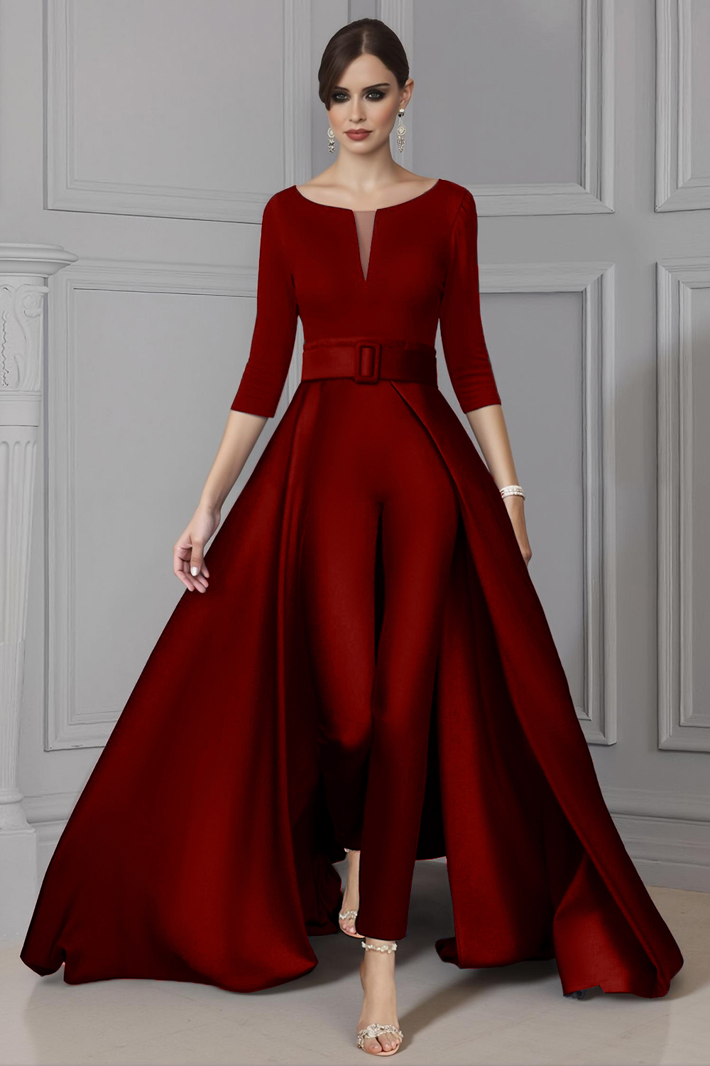 Elegant White Boat Neck Floor-Length Mother of the Bride Jumpsuits with Cape