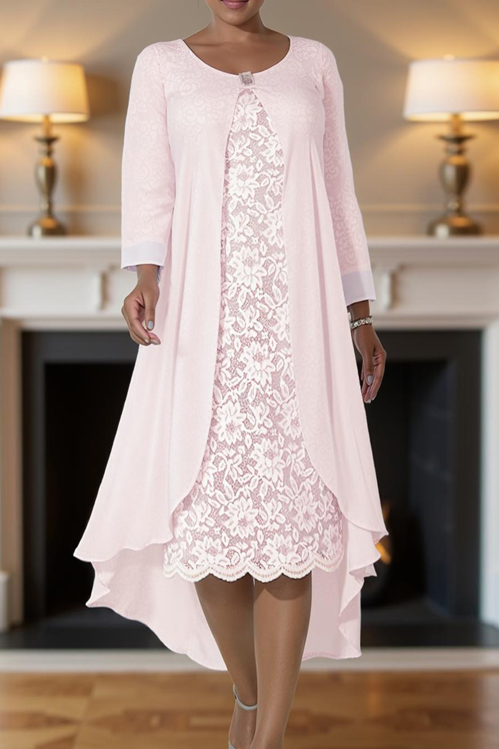 Candy Pink Sheath 2 Piece Knee-Length Mother of the Bride Dress with Jacket