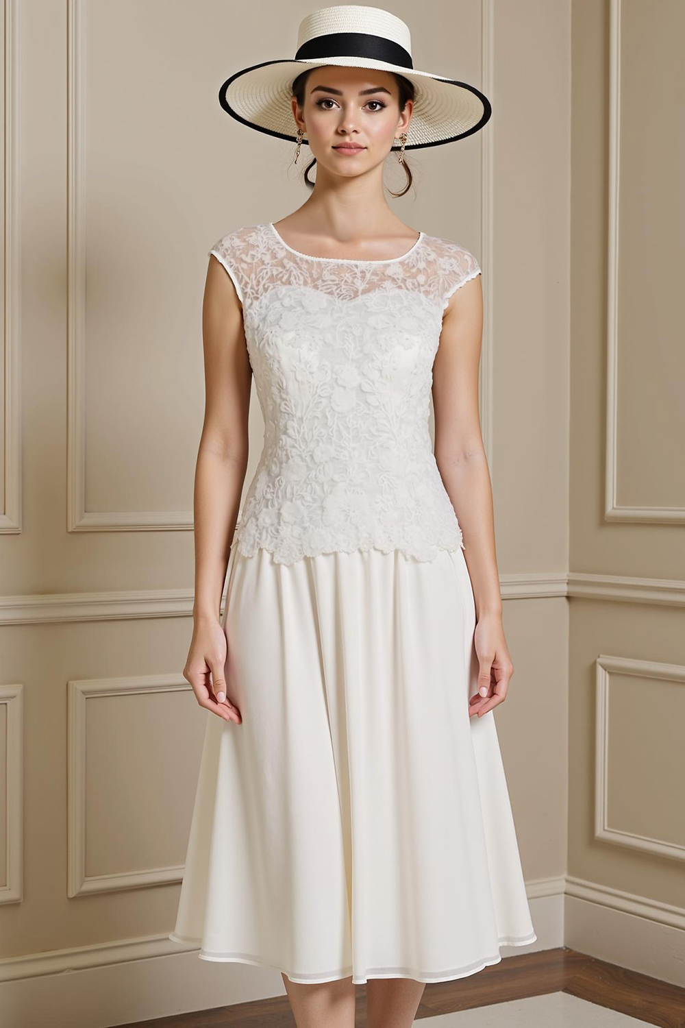 White Lace A Line 2 Piece Knee-Length Mother of the Bride Dress with Jacket