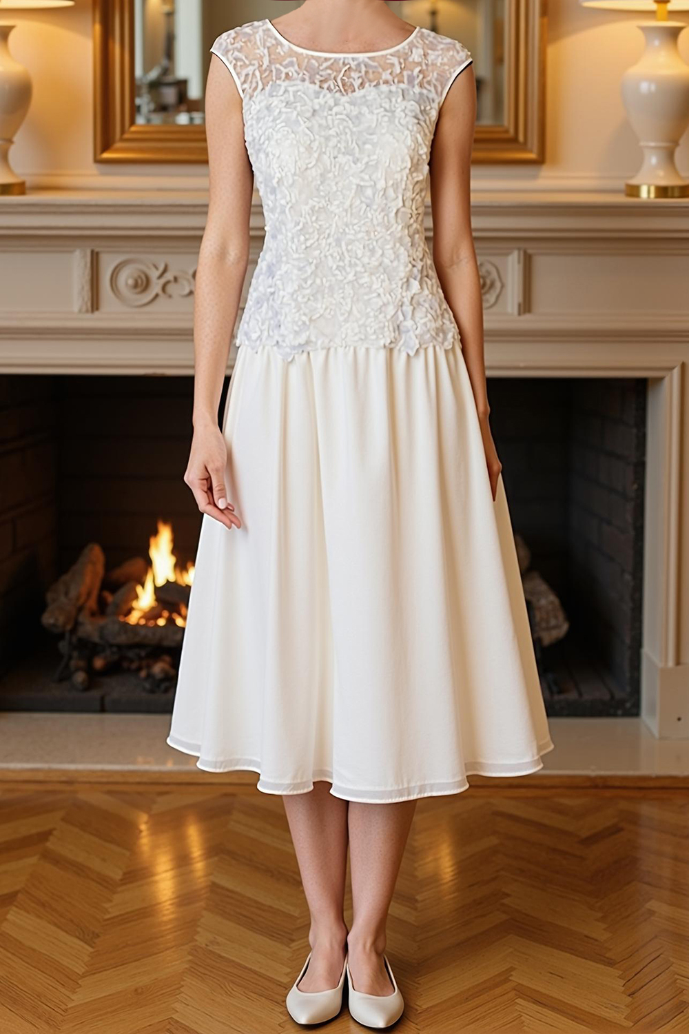 White Lace A Line 2 Piece Knee-Length Mother of the Bride Dress with Jacket