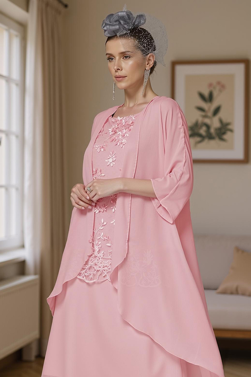 Light Blue Sheath 2 Piece Knee-Length Mother of the Bride Dress with Jacket