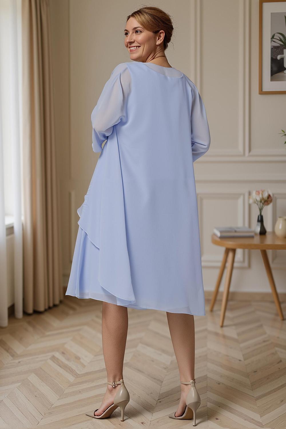Light Blue Sheath 2 Piece Knee-Length Mother of the Bride Dress with Jacket