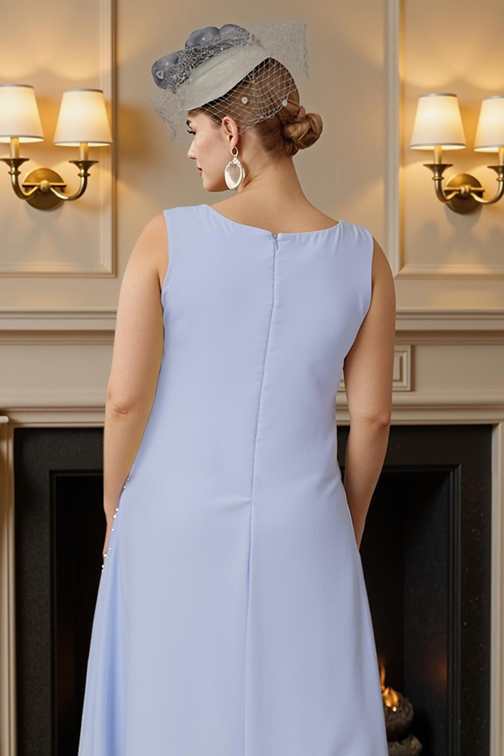 Light Blue Sheath 2 Piece Knee-Length Mother of the Bride Dress with Jacket