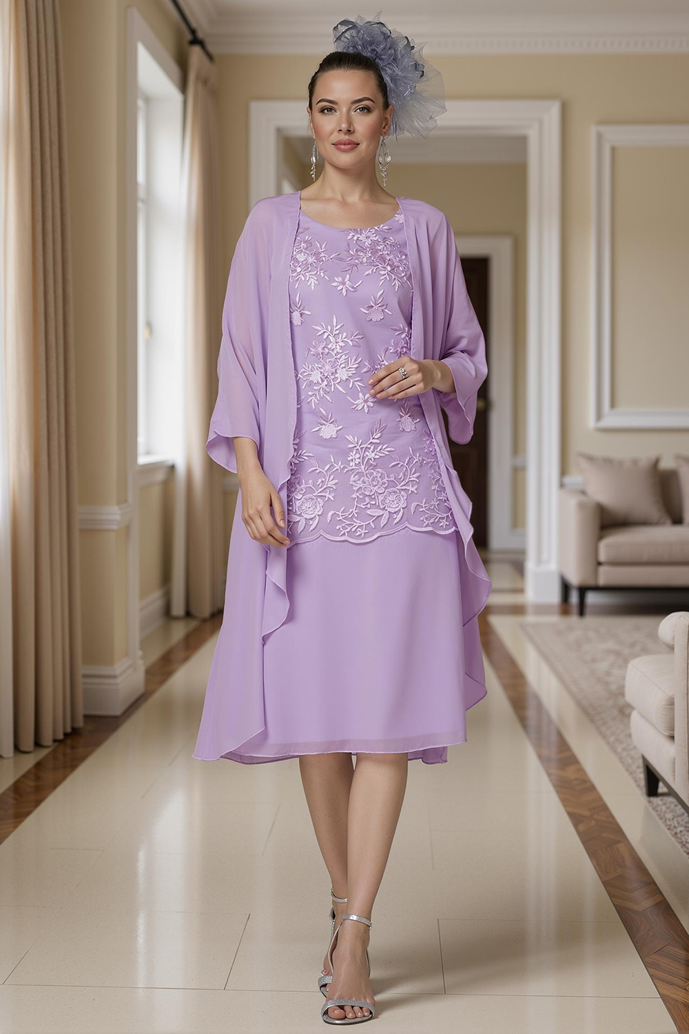 Light Blue Sheath 2 Piece Knee-Length Mother of the Bride Dress with Jacket