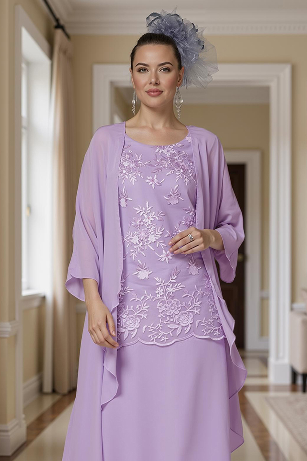 Light Blue Sheath 2 Piece Knee-Length Mother of the Bride Dress with Jacket