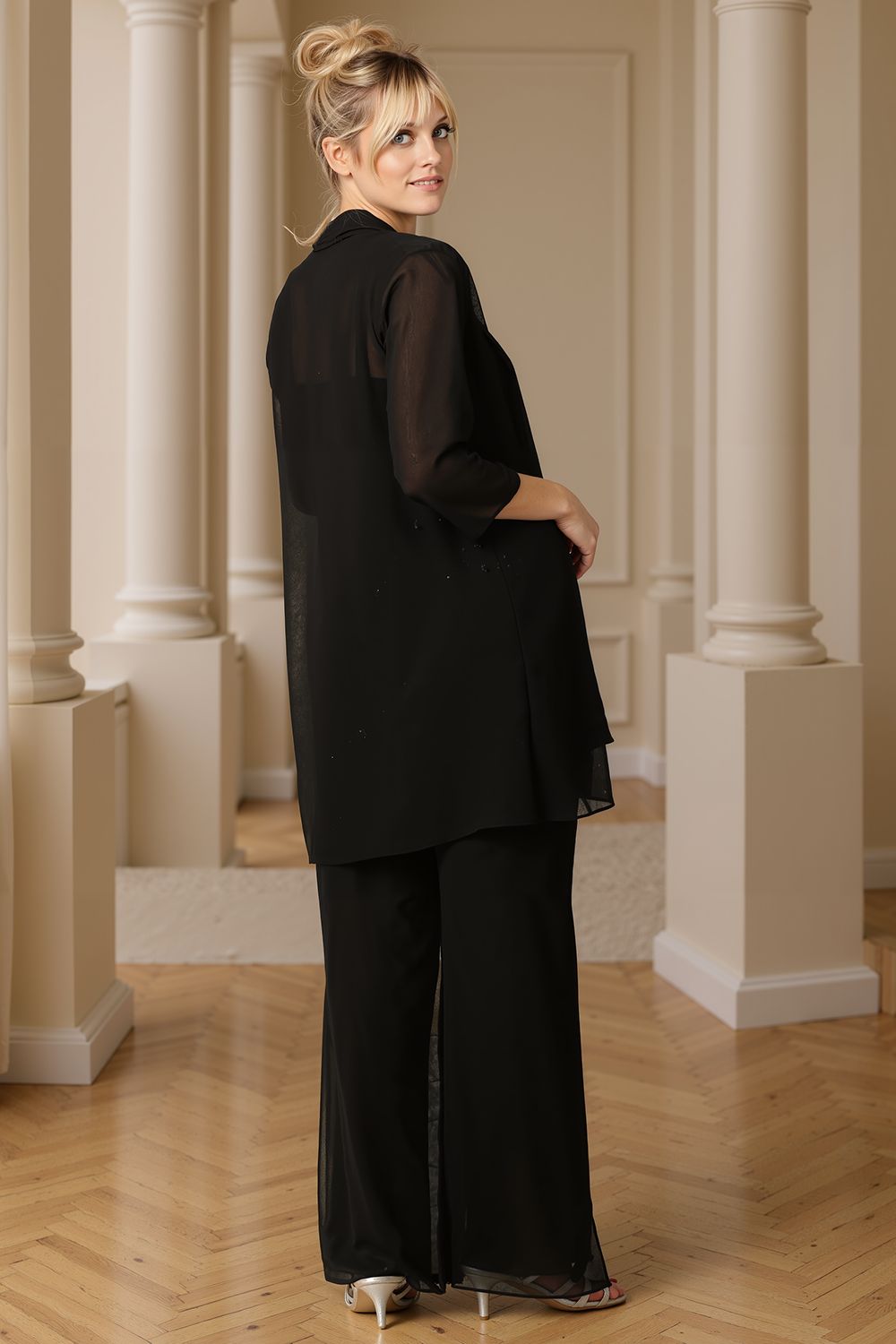 Sparkly Black Sequin Bateau Neck 3 Piece Mother of the Bride Pant Suits with Jacket