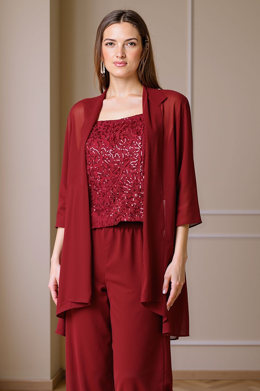 Sparkly Black Sequin Bateau Neck 3 Piece Mother of the Bride Pant Suits with Jacket