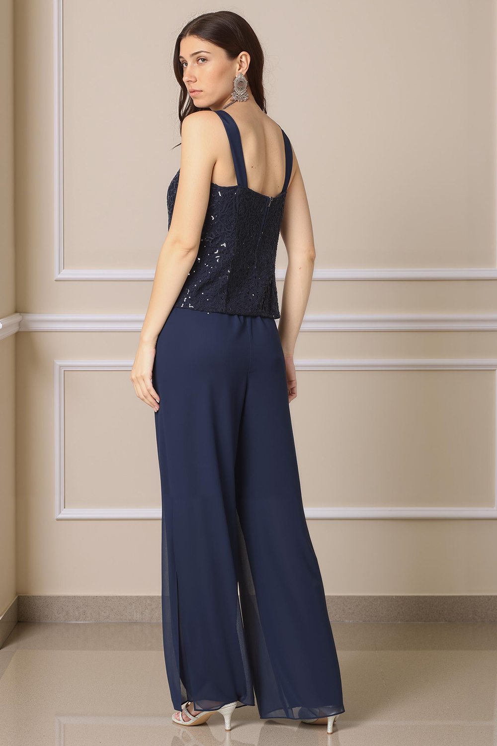 Sparkly Black Sequin Bateau Neck 3 Piece Mother of the Bride Pant Suits with Jacket