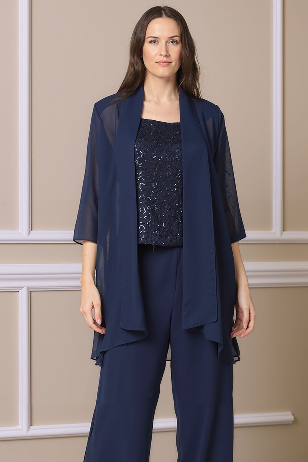 Sparkly Black Sequin Bateau Neck 3 Piece Mother of the Bride Pant Suits with Jacket