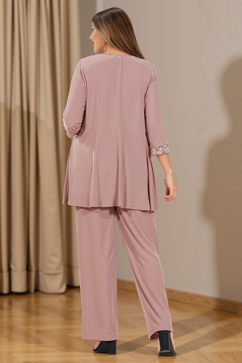 Dusty Rose Floral Chiffon 3 Piece Mother of the Bride Pant Suits with Jacket