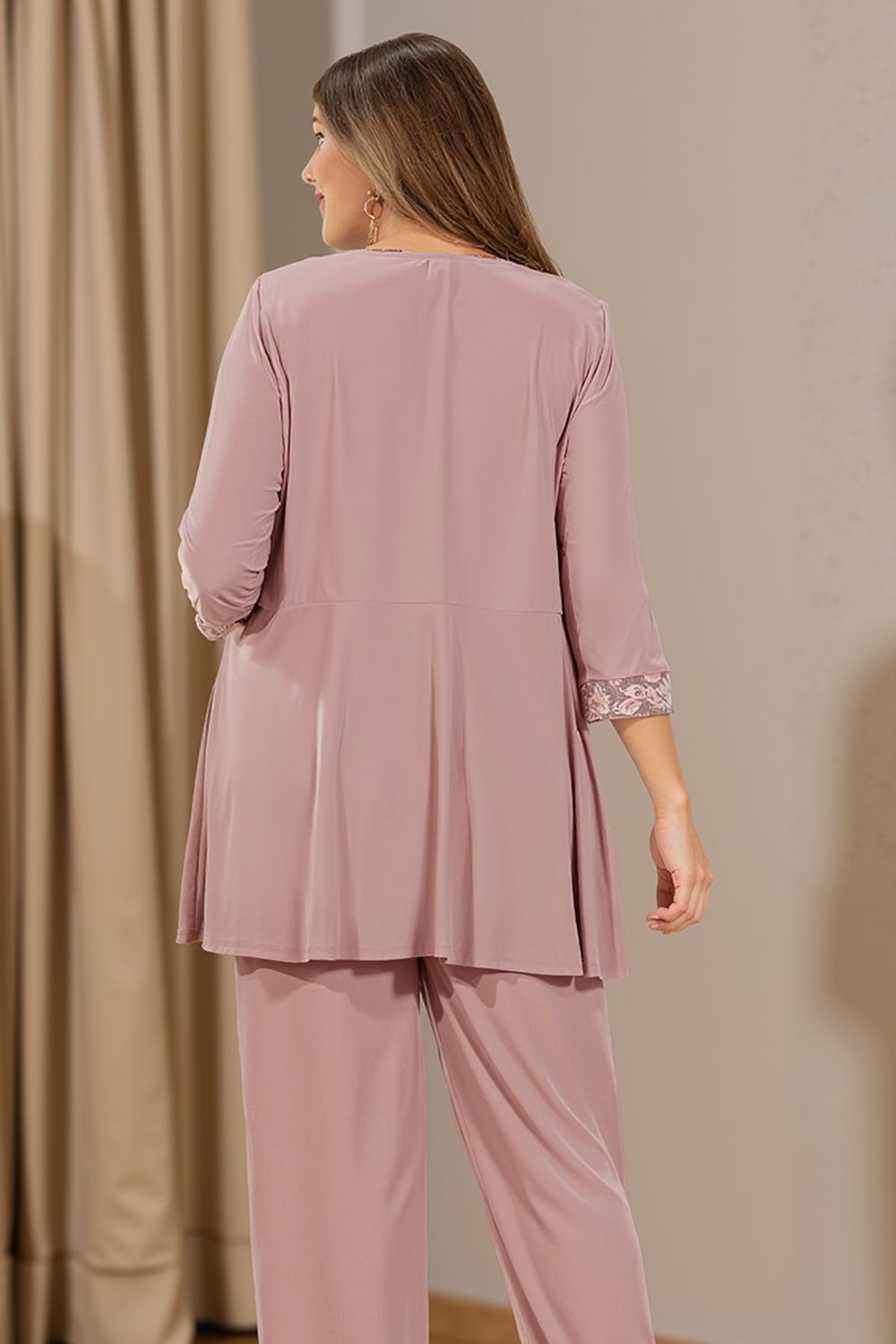 Dusty Rose Floral Chiffon 3 Piece Mother of the Bride Pant Suits with Jacket