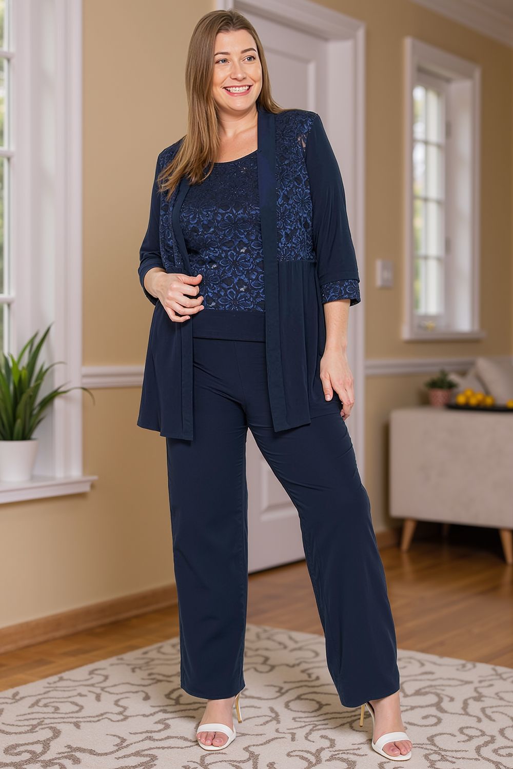 Dusty Rose Floral Chiffon 3 Piece Mother of the Bride Pant Suits with Jacket