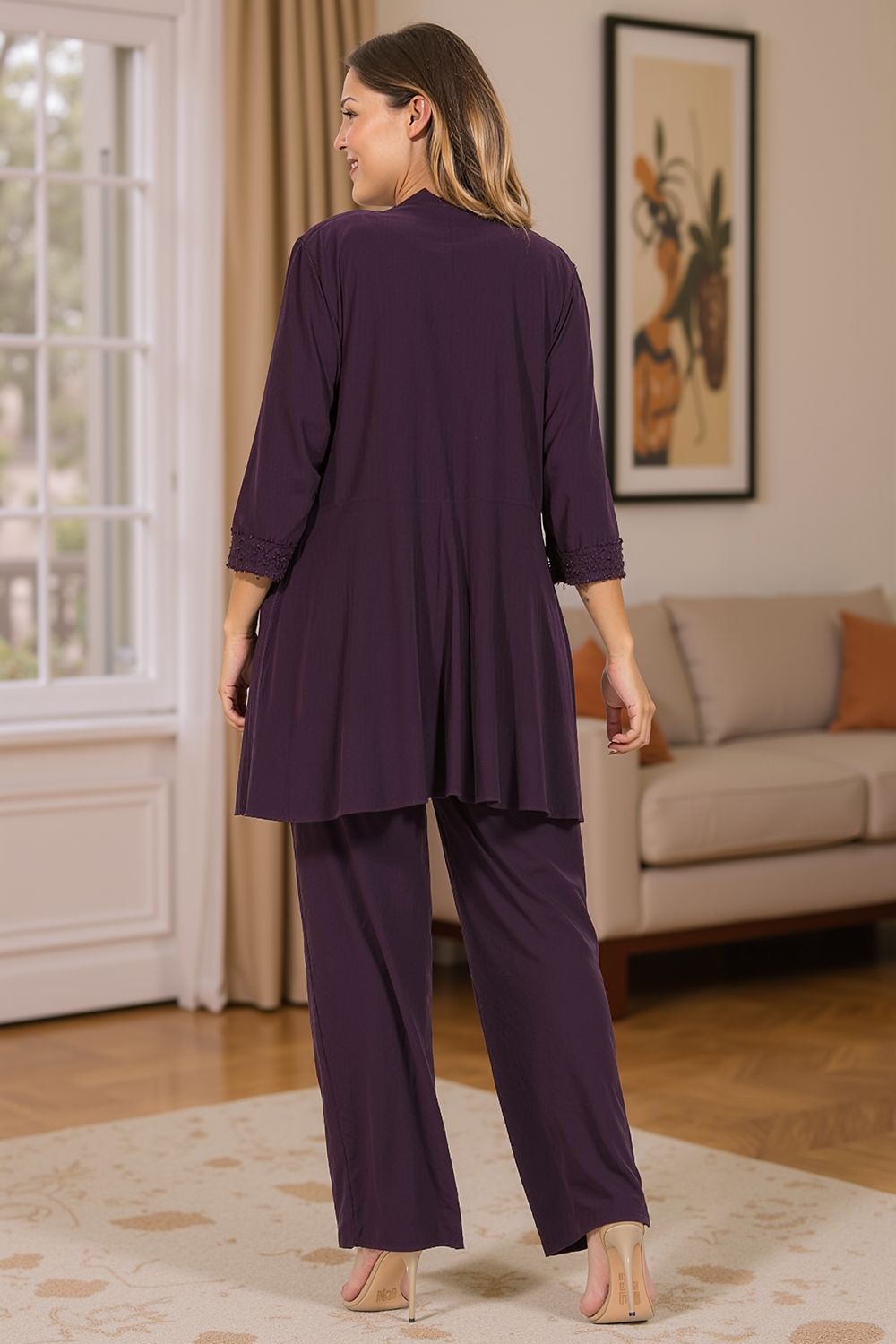 Dusty Rose Floral Chiffon 3 Piece Mother of the Bride Pant Suits with Jacket