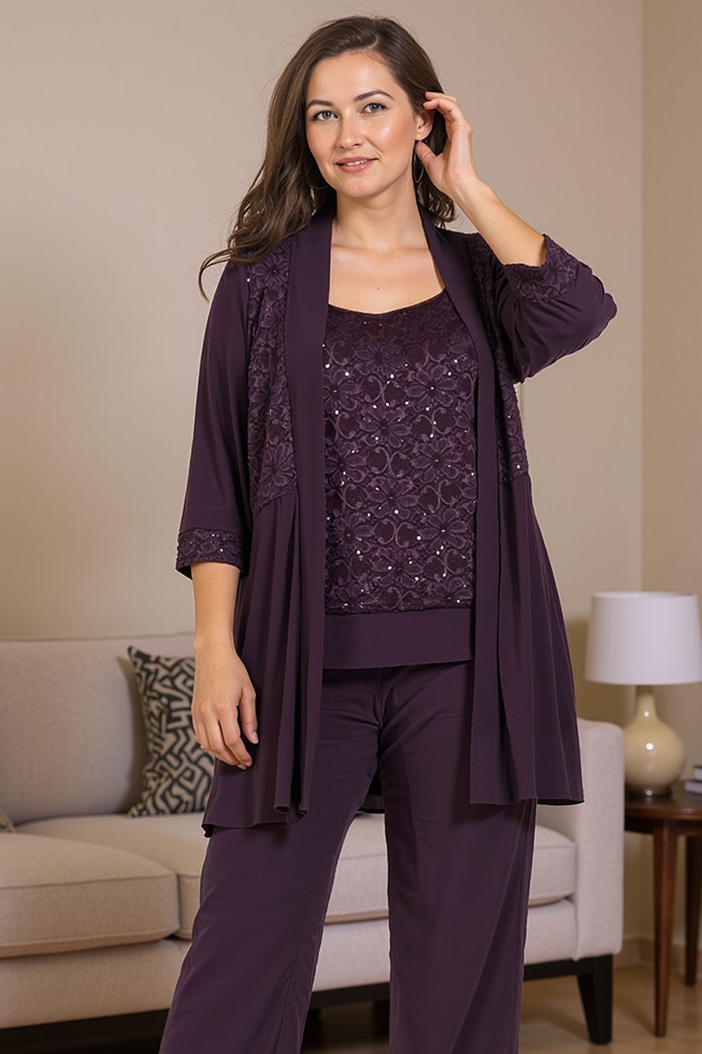 Dusty Rose Floral Chiffon 3 Piece Mother of the Bride Pant Suits with Jacket