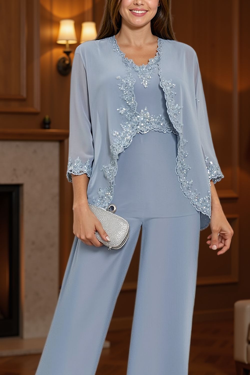 Vintage Mauve Satin Boat Neck 3 Piece Mother of the Bride Pant Suits with Jacket