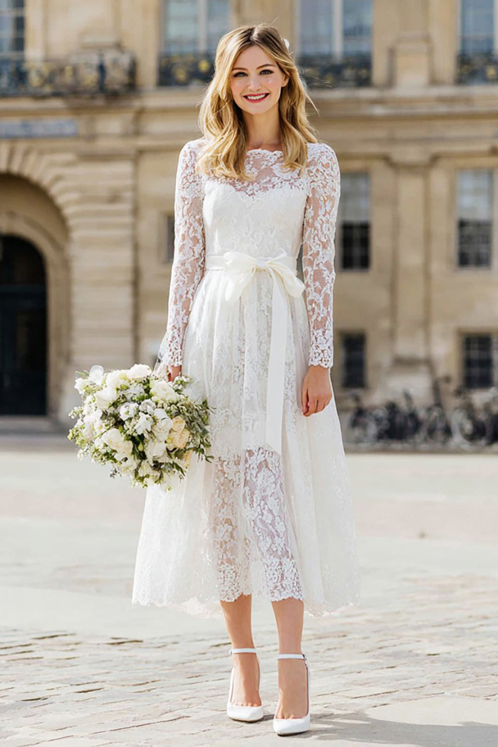 Ivory Lace A Line Long Sleeves Wedding Dress