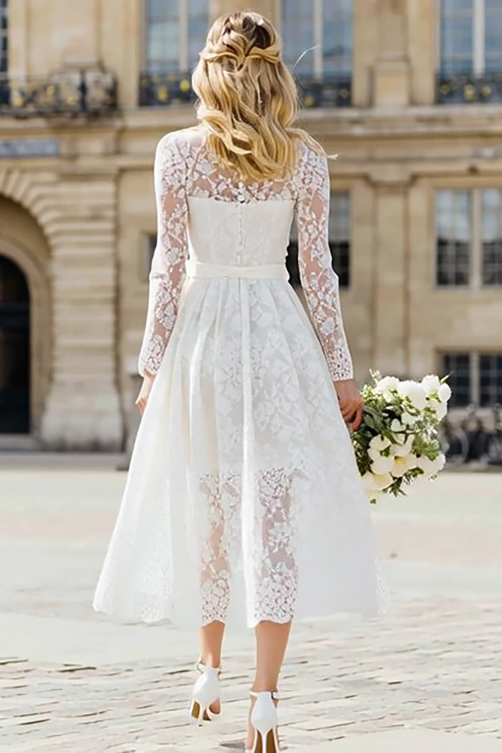 Ivory Lace A Line Long Sleeves Wedding Dress