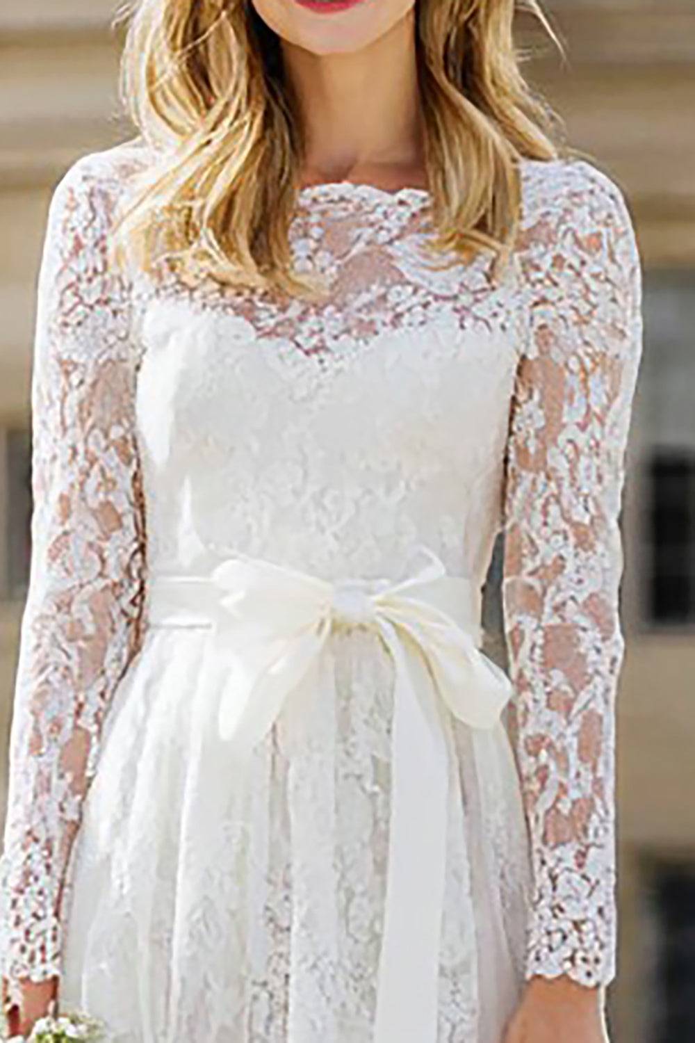 Ivory Lace A Line Long Sleeves Wedding Dress