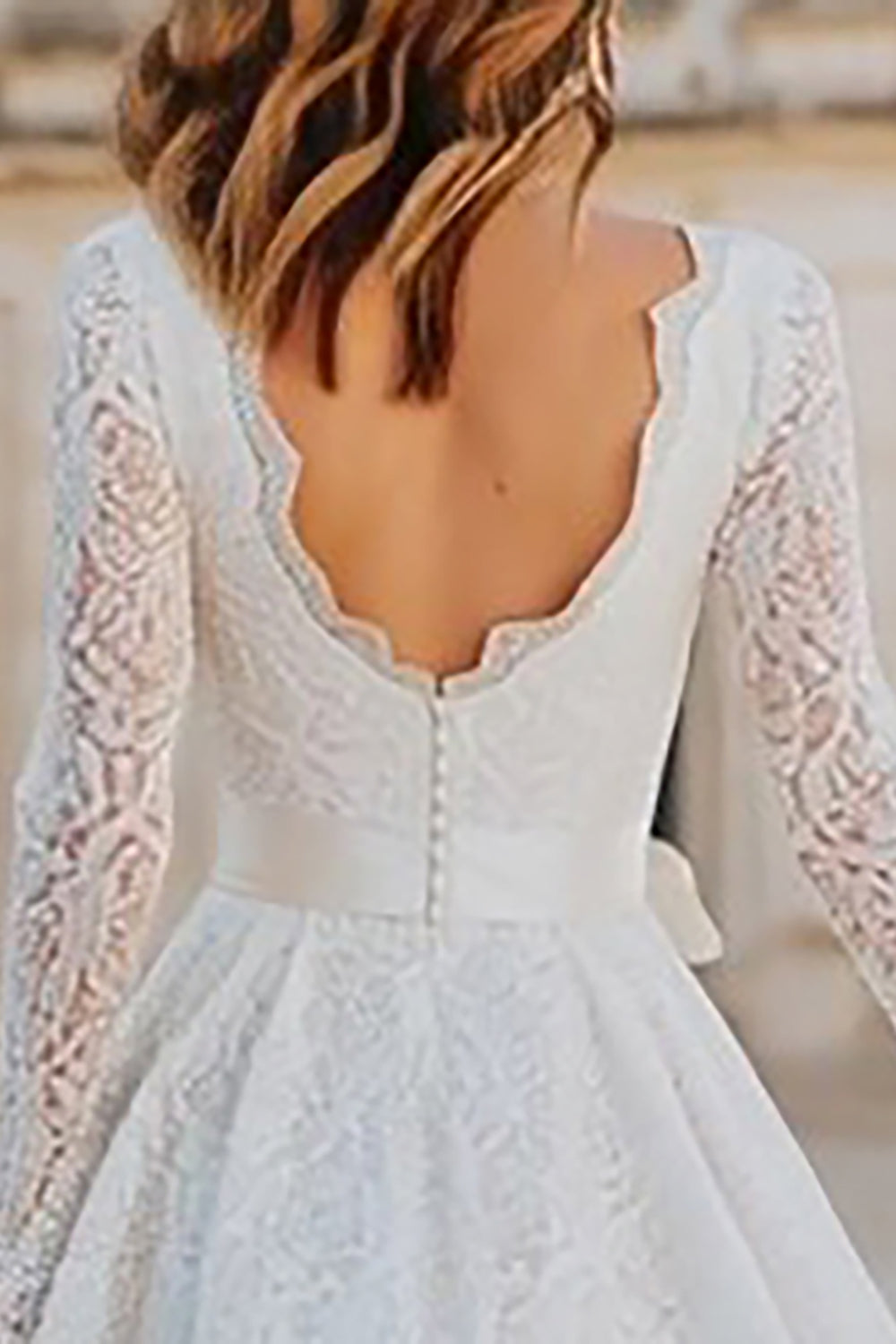 Ivory A Line Lace Midi Boho Wedding Dress with Bow