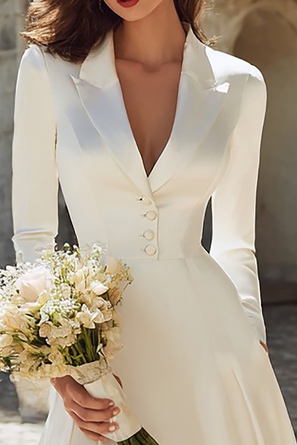 Ivory A Line Peak Lapel Midi Engagement Blazer Dress with Sleeves