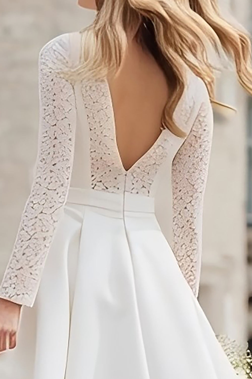 Ivory A Line Backless Long Sleeves Engagement Dress with Lace