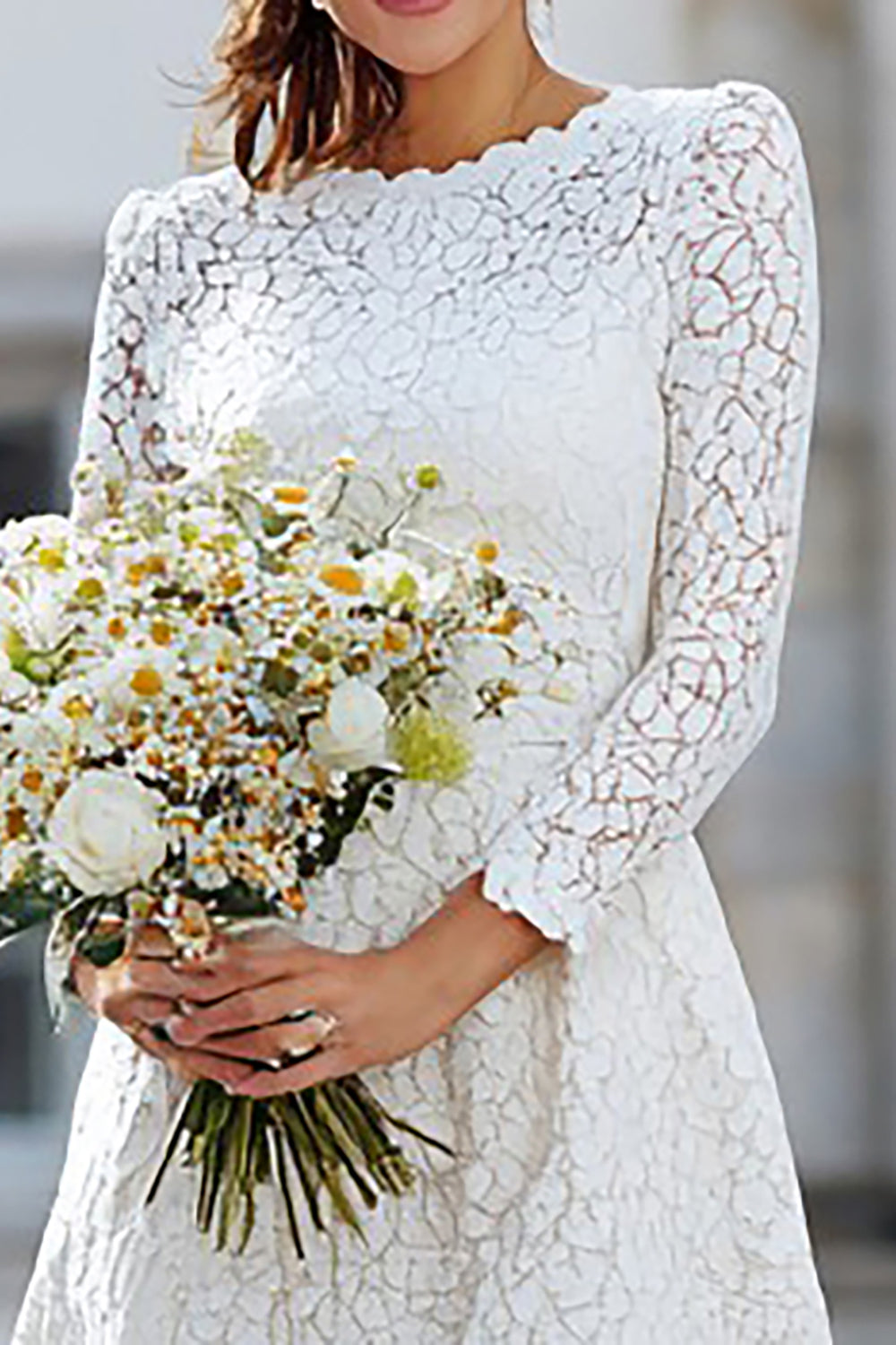 Ivory A Line Lace Long Sleeves Wedding Dress