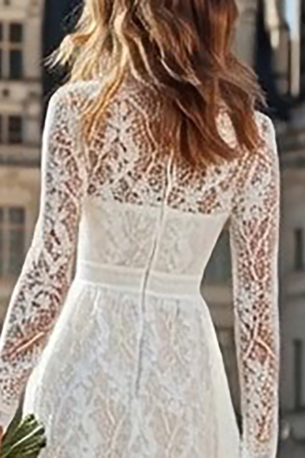 Ivory Lace High Neck A-Line Floor Length Wedding Dress with Sleeves