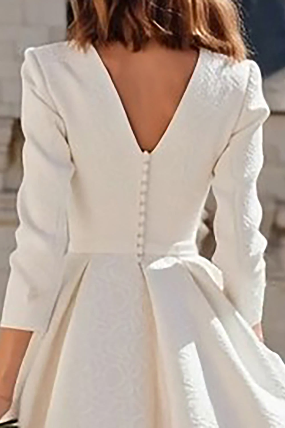 Ivory V-Neck A Line Long Sleeves Wedding Dress with Pockets