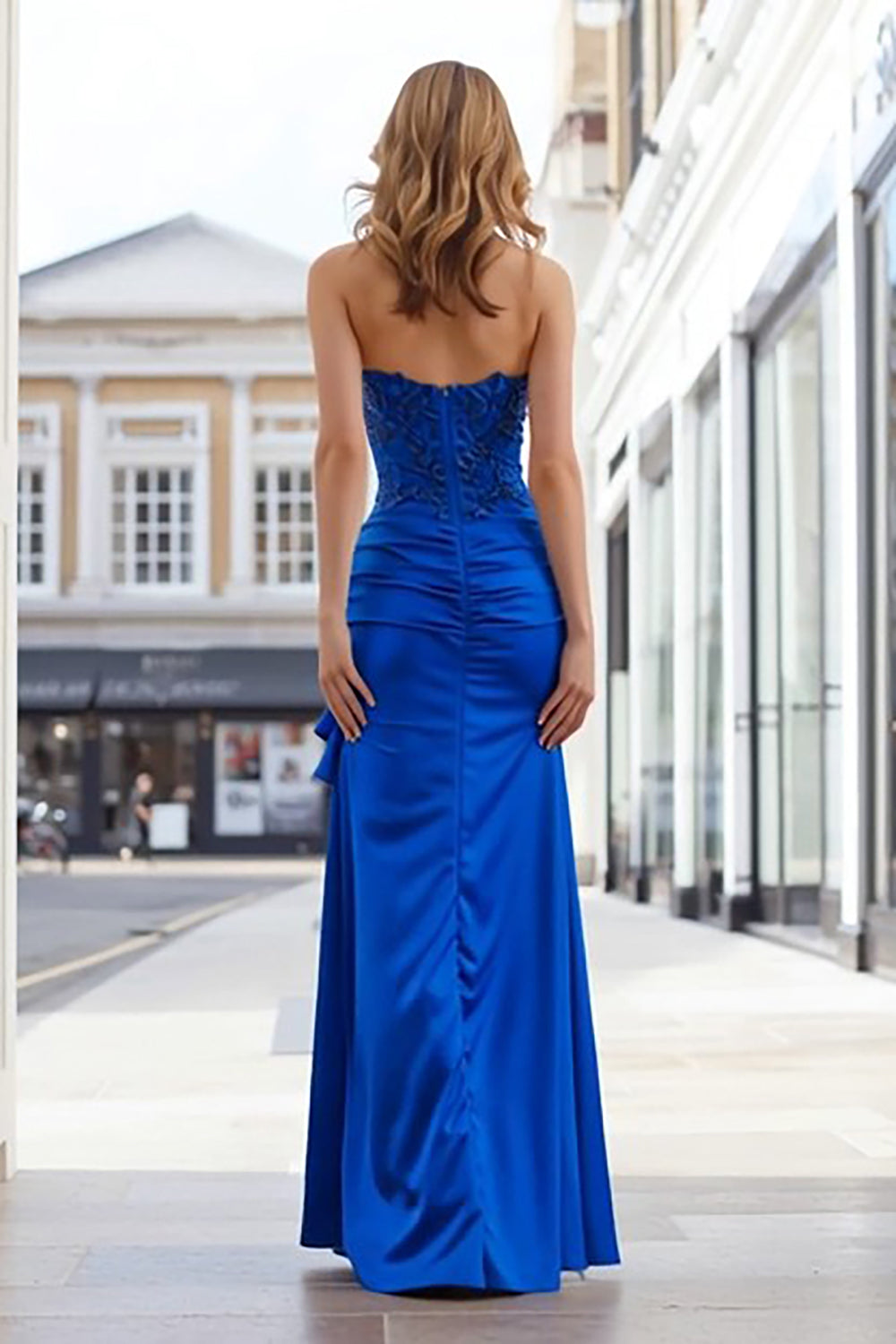 Royal Blue Appliqued Sweetheart Mermaid Long Prom Dress with Slit