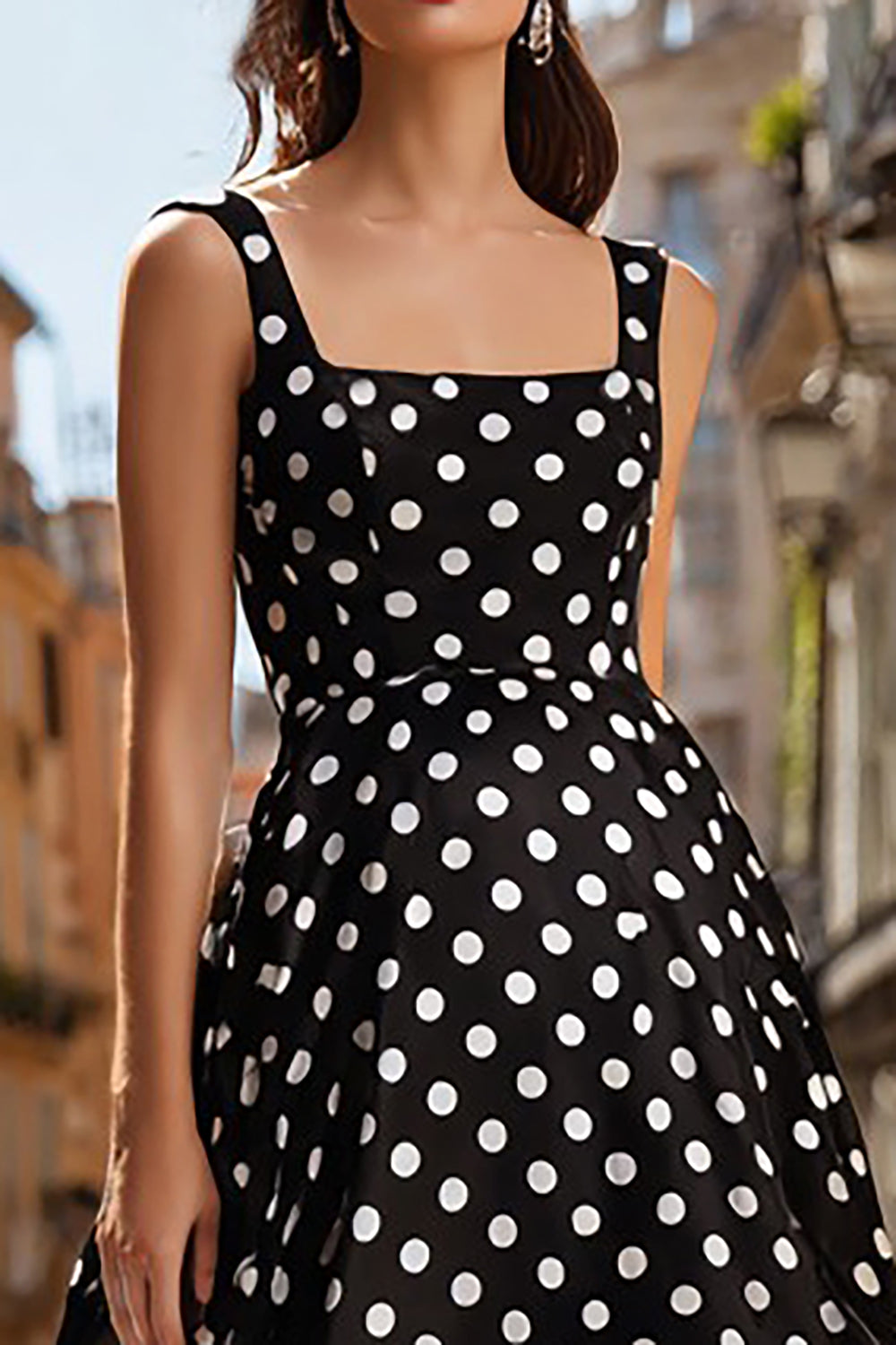 Black and White Polka Dots Ball Gown Long Satin Prom Dress