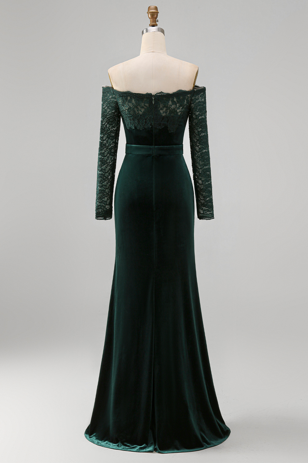 Dark Green Mermaid Off the Shoulder Long Holiday Party Dress with Lace