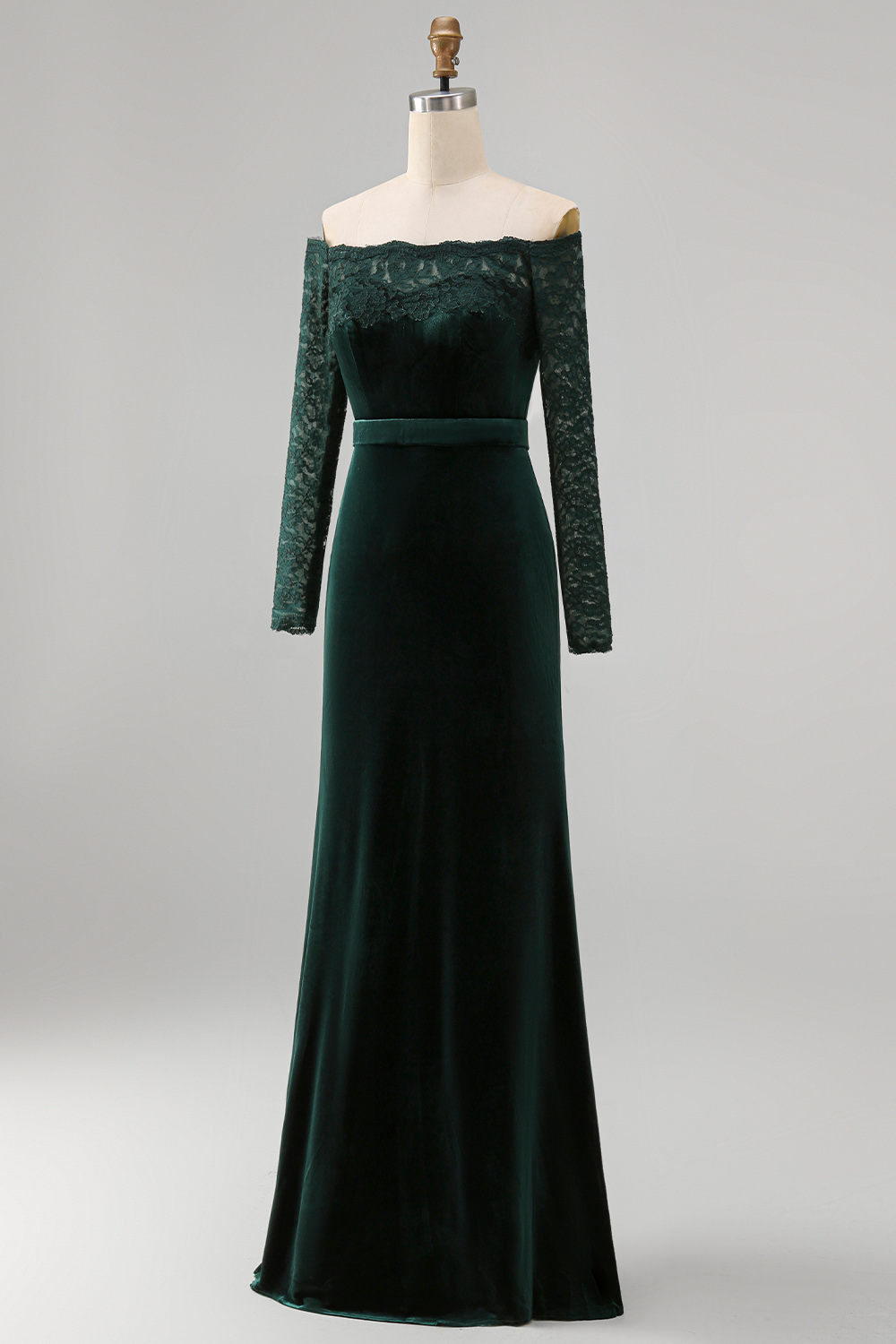 Dark Green Mermaid Off the Shoulder Long Holiday Party Dress with Lace