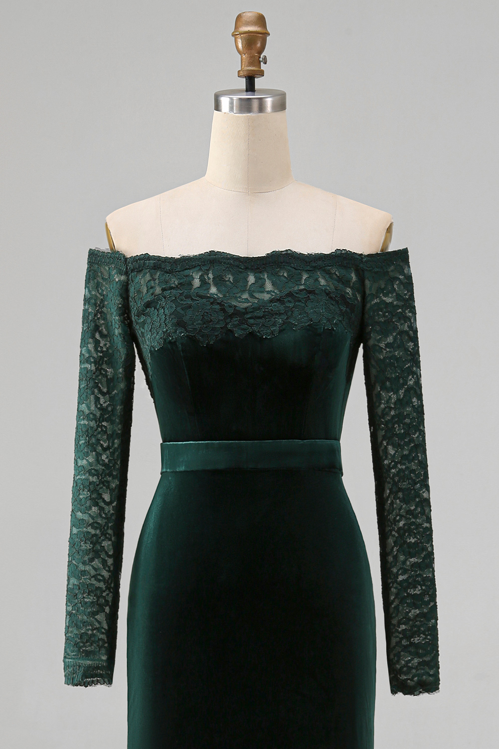 Dark Green Mermaid Off the Shoulder Long Holiday Party Dress with Lace