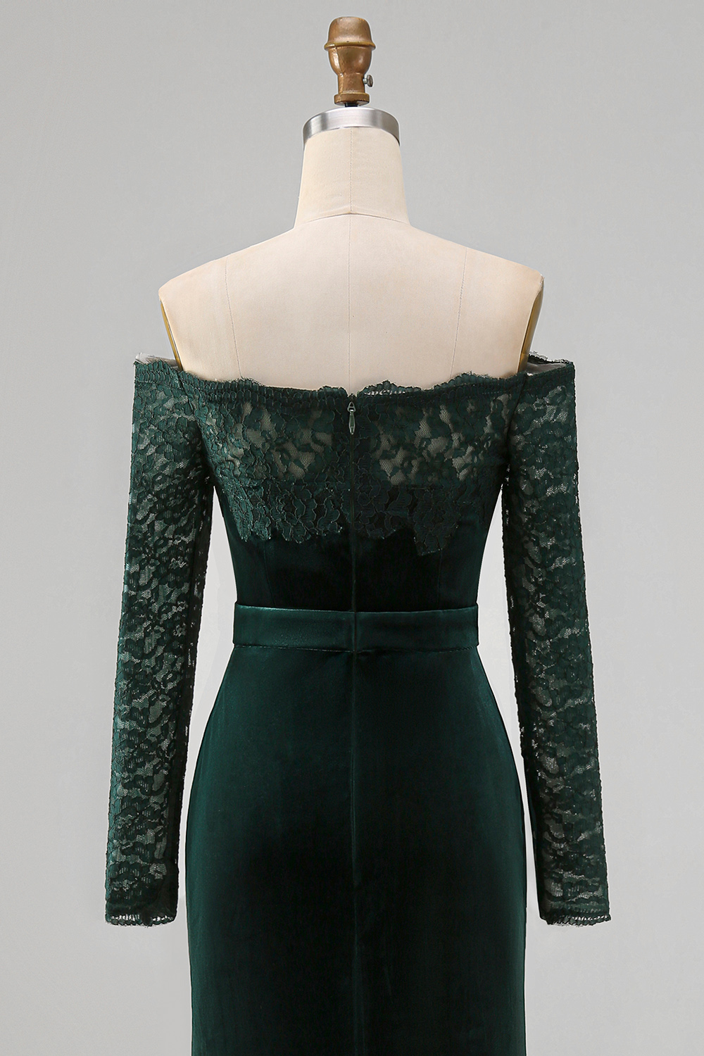 Dark Green Mermaid Off the Shoulder Long Holiday Party Dress with Lace