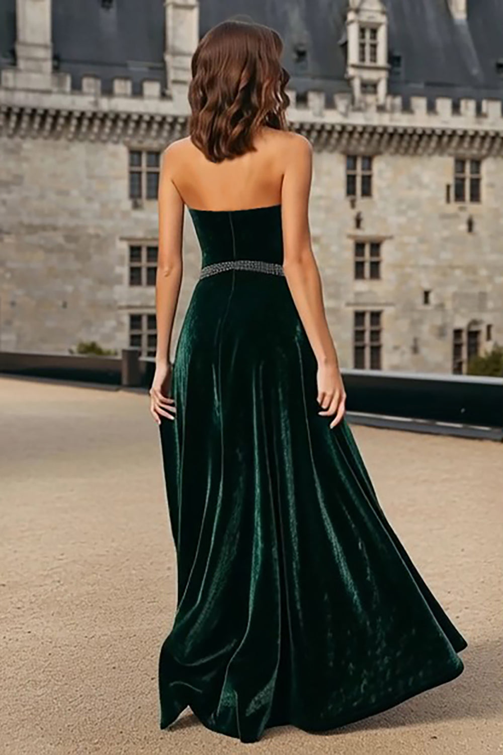 Sparkly Dark Green Halter A-Line Long Velvet Holiday Party Dress