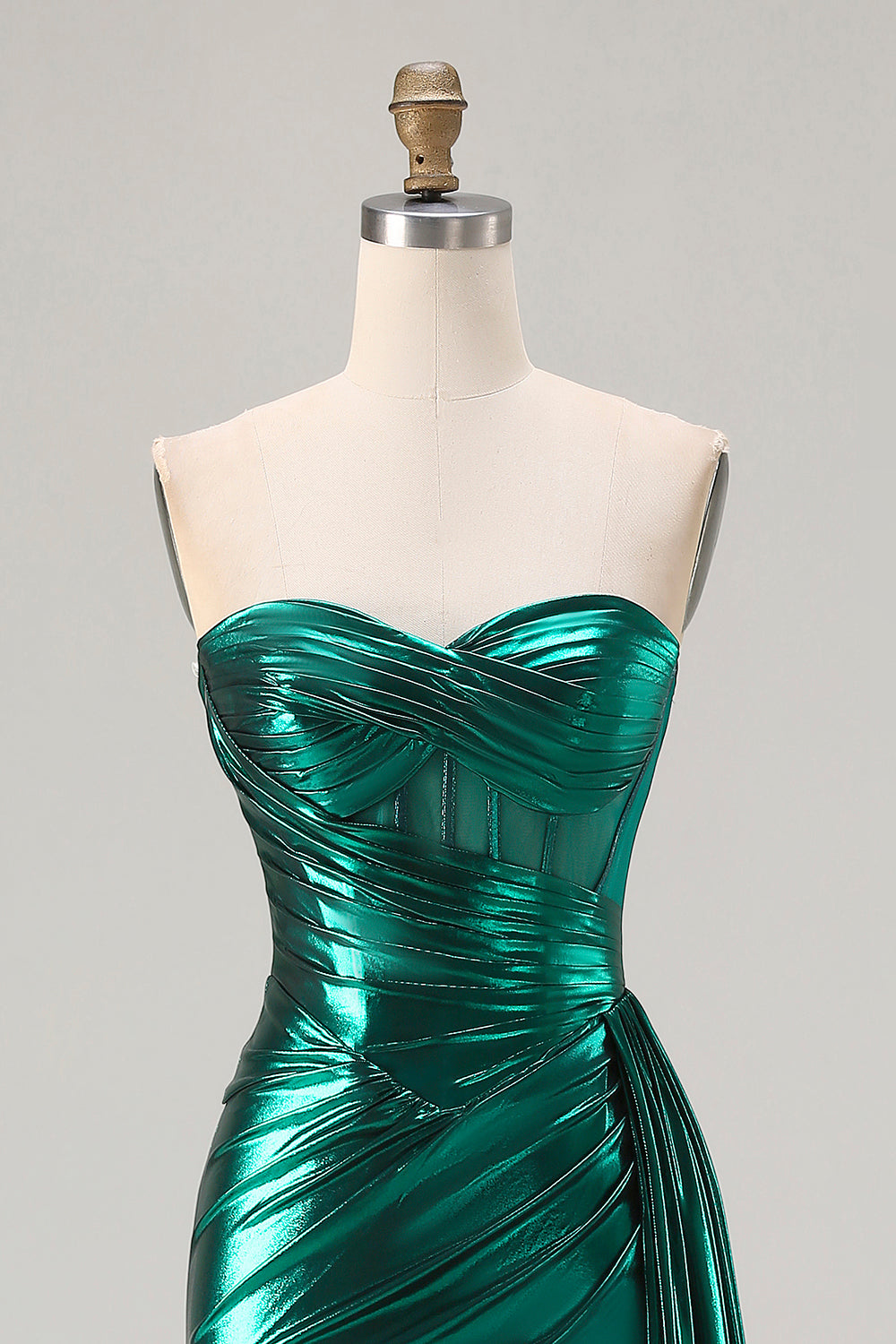 Sparkly Dark Green Mermaid Sweetheart Ruched Long Corset Prom Dress with Side Cape