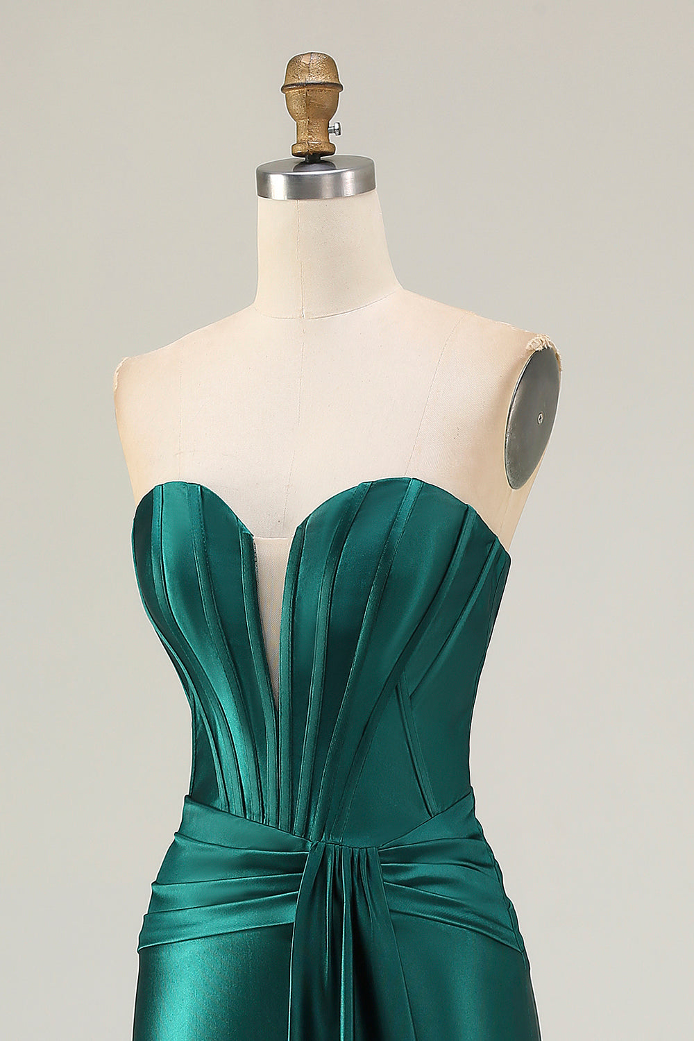 Dark Green Mermaid Sweetheart Satin Long Corset Prom Dress
