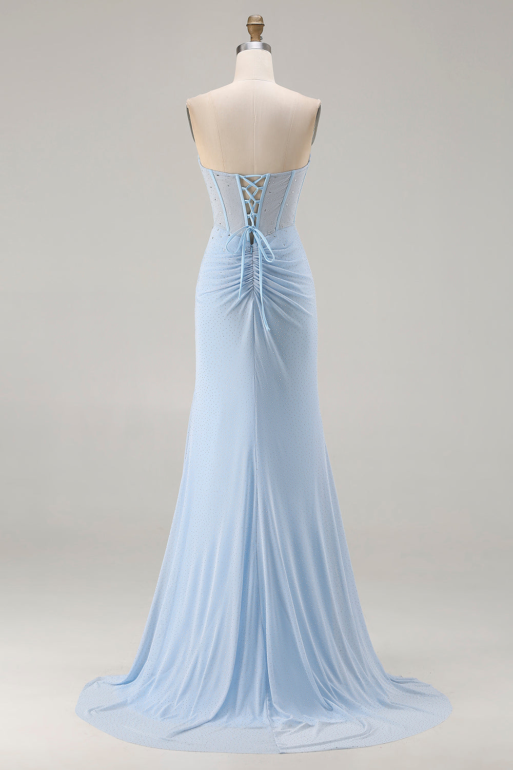 Sparkly Sky Blue Mermaid Sweetheart Long Corset Prom Dress with Slit
