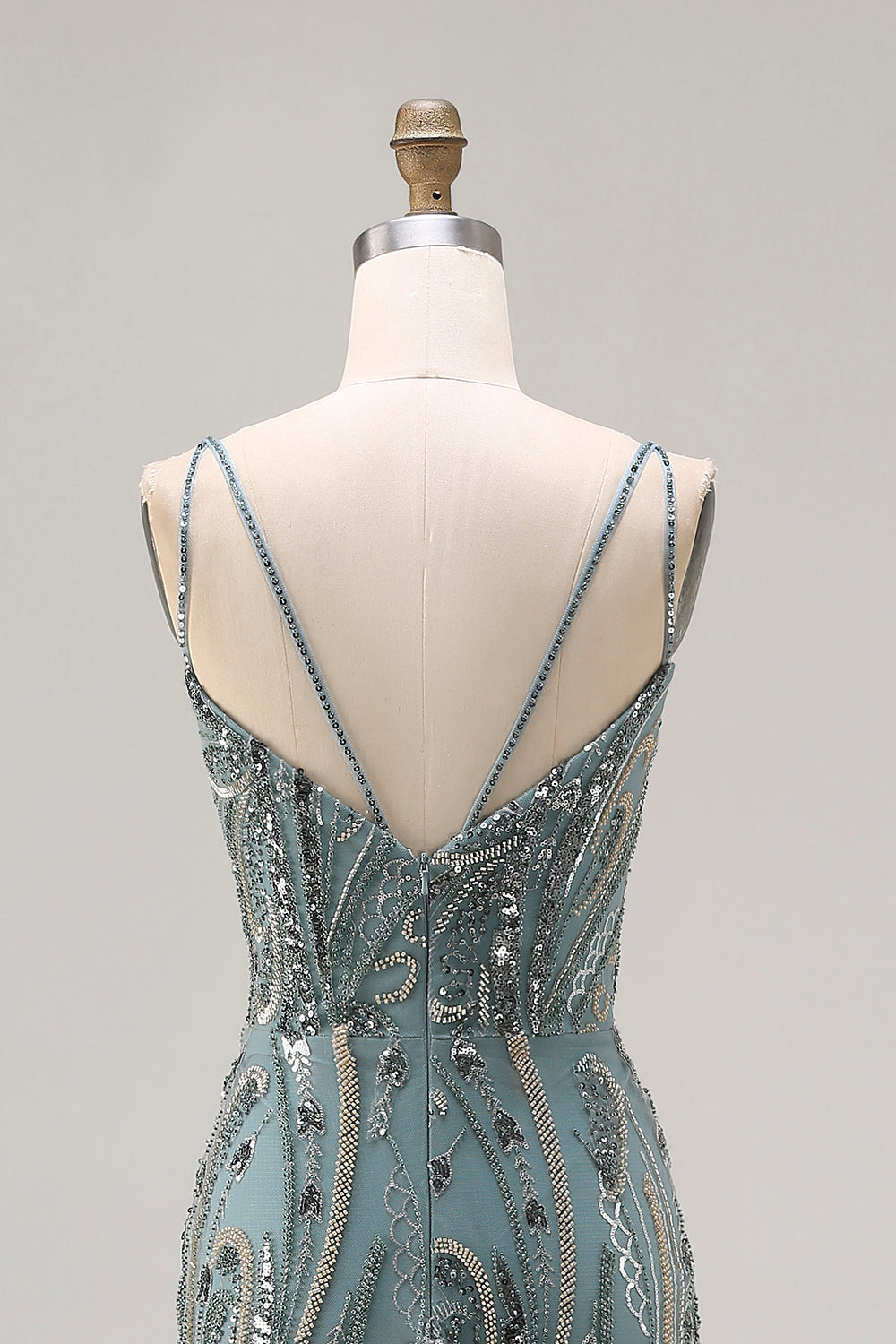 Sparkly Grey Blue Beaded Tulle Long Mermaid Prom Dress