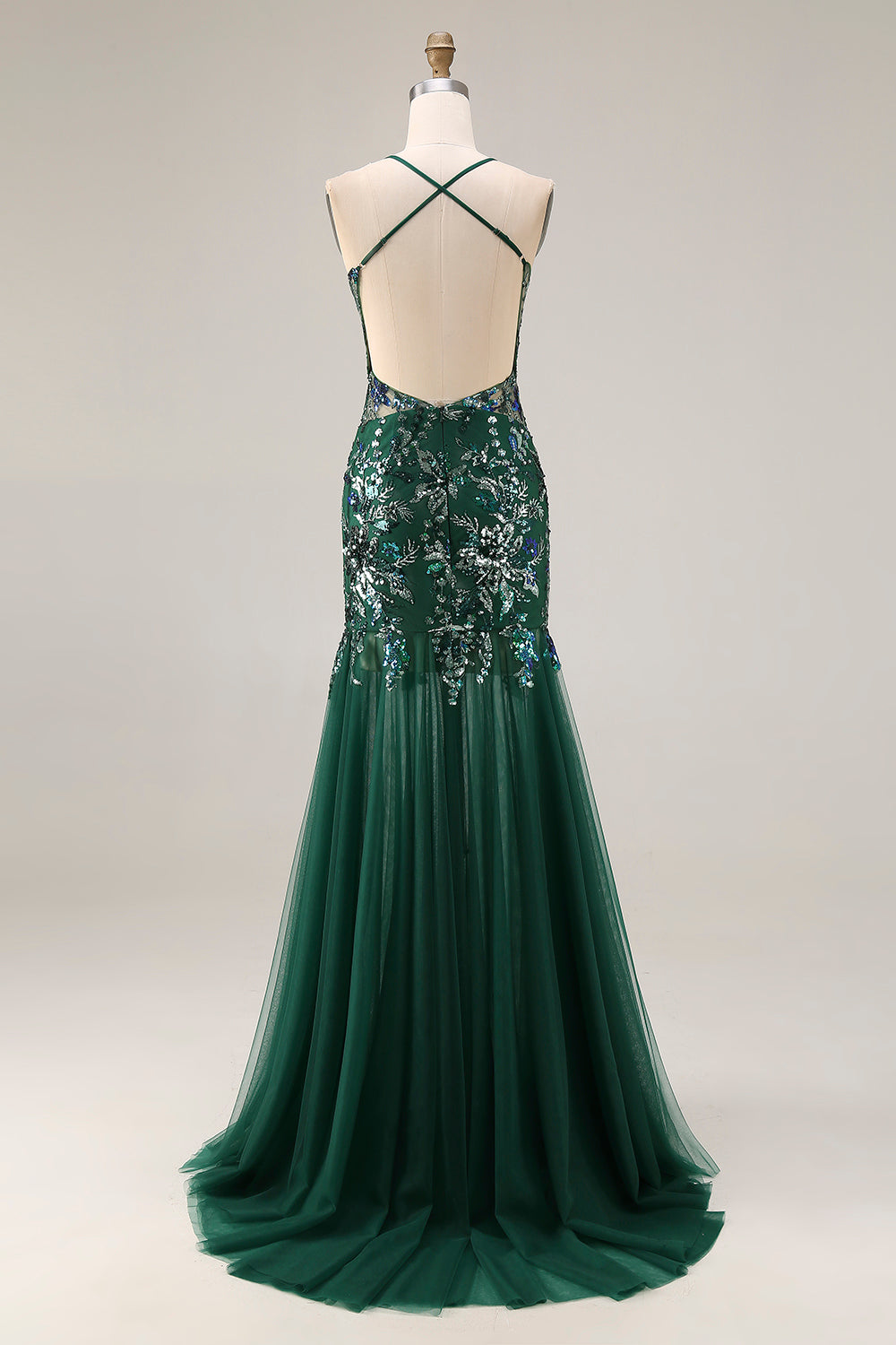 Sparkly Dark Green Sequin Mermaid Long Tulle Prom Dress
