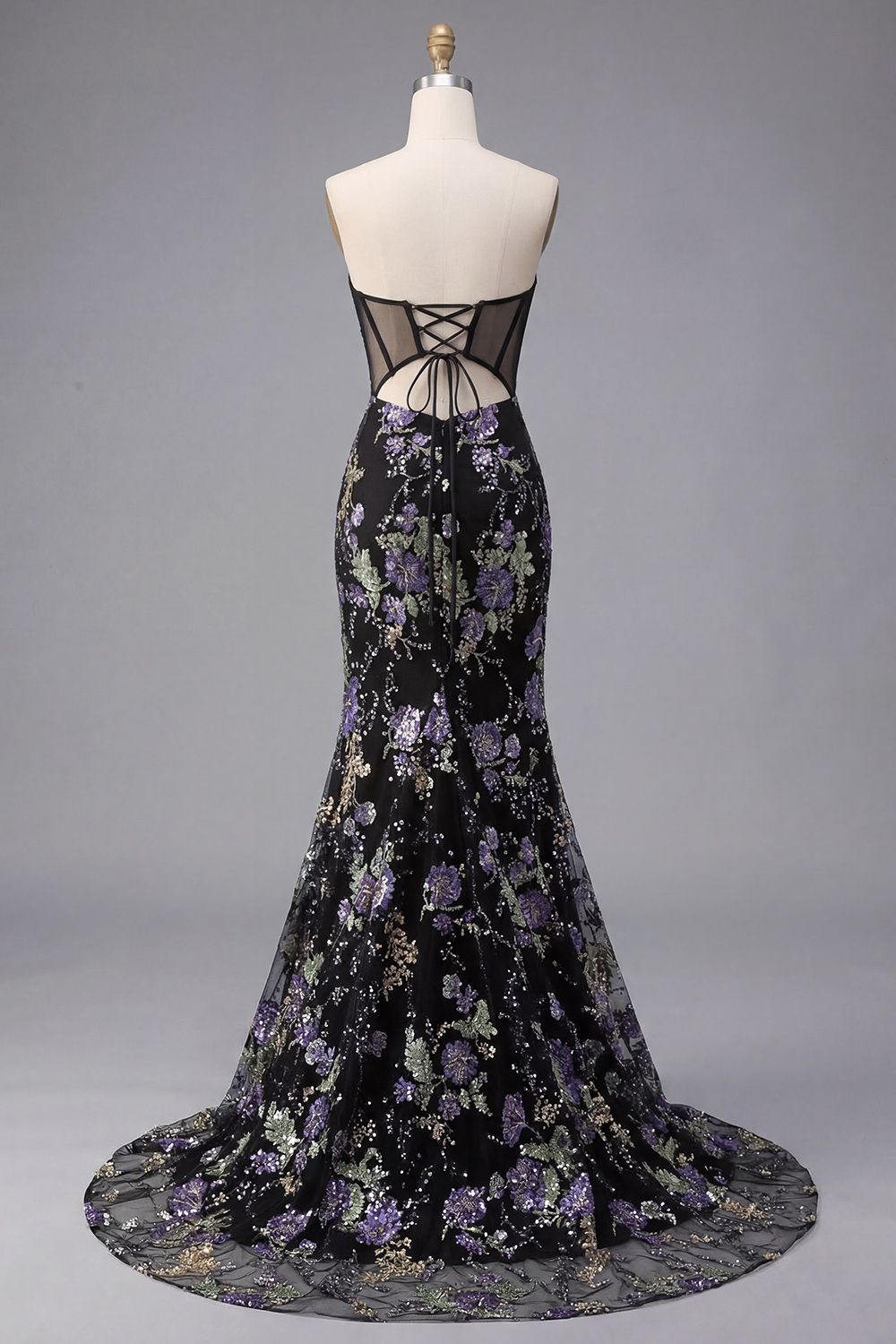 Sparkly Pink Mermaid Beaded Strapless Long Corset Prom Dress with Slit