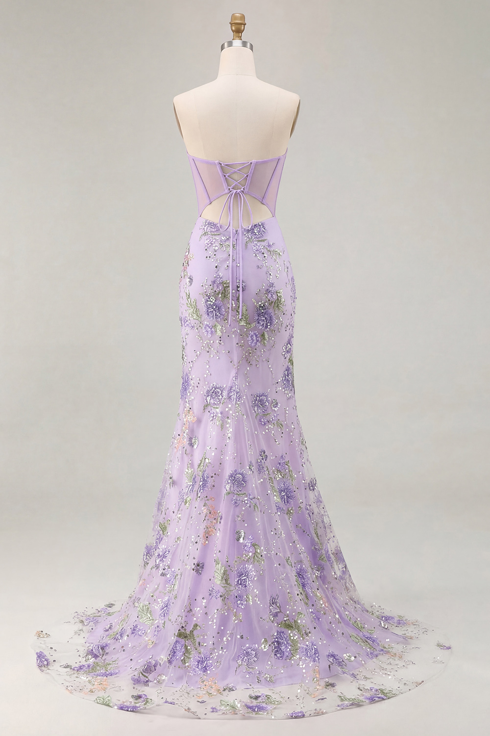 Sparkly Pink Mermaid Beaded Strapless Long Corset Prom Dress with Slit