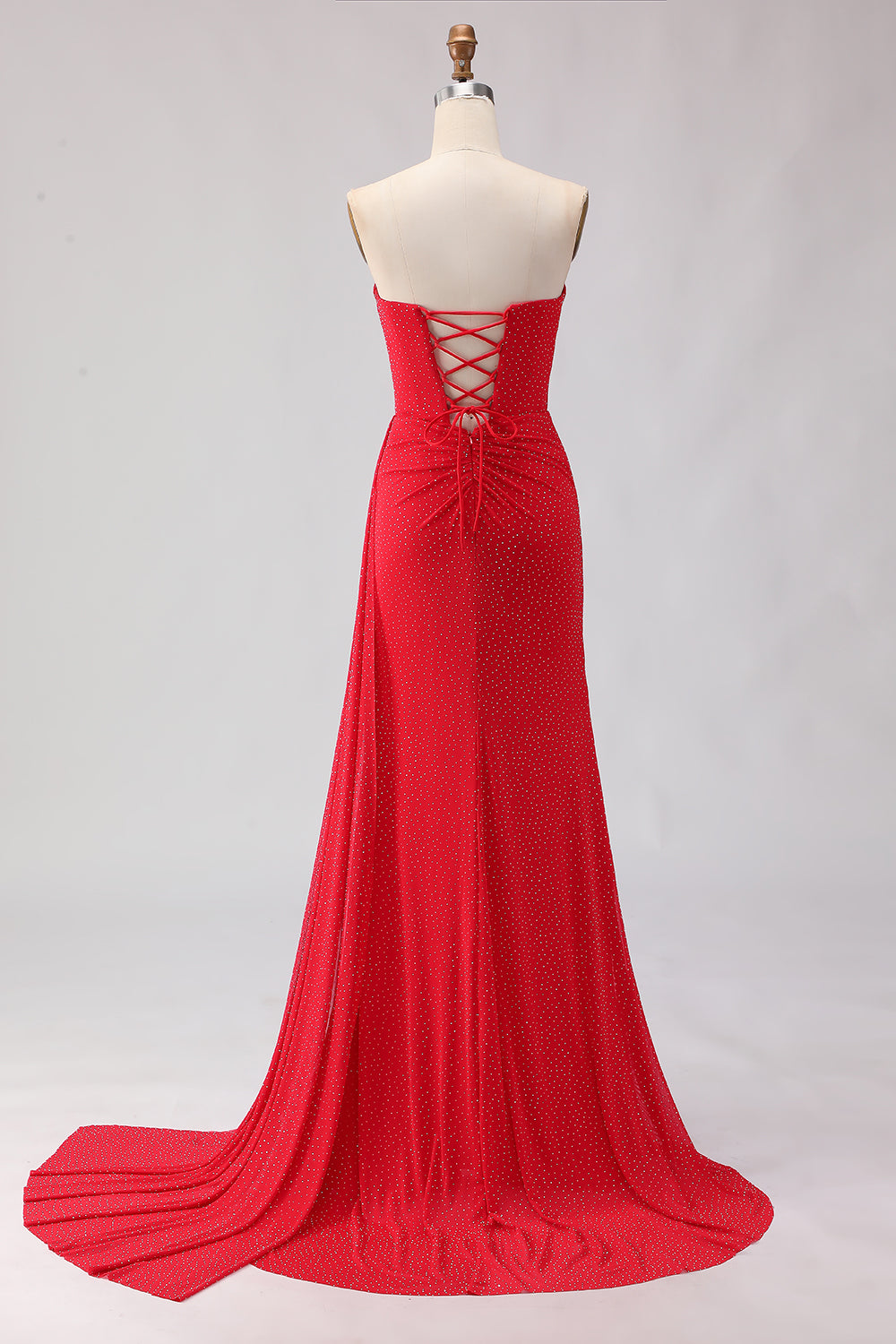 Sparkly Red Mermaid Sweetheart Beaded Long Prom Dress with Slit